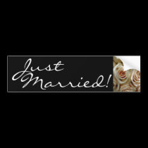 Cream Rose Bouquet - Just Married Bumpersticker by ArtByLindaLou Cream Rose Bouquet - Just Married Bumpersticker