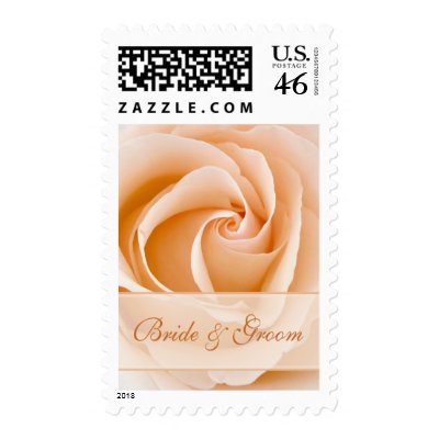 Cream Rose Bride and Groom Names Postage Stamps