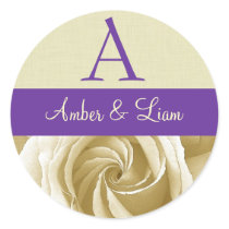 Cream Rose with Purple Wedding Monogram V2 Stickers
