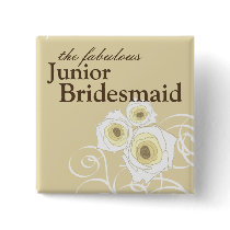 Cream Roses & Swirls *01 Junior Bridesmaid Button