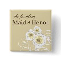 Cream Roses & Swirls *01 Maid of Honor Button