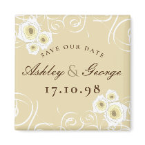 Cream Roses & Swirls *01 Save The Date Magnet