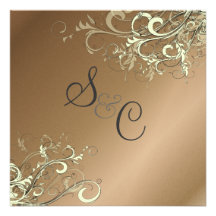 Cream swirls/faux copper  Wedding Invitations
