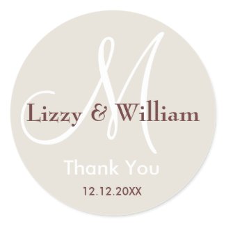 Cream Thank You Wedding Monogram Sticker sticker
