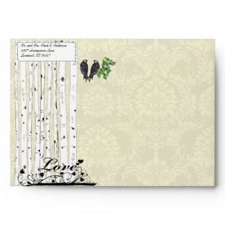 Cream Vintage Birds Damask Wedding Envelopes envelope