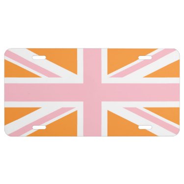 Creamy Orange and Pink Union Jack License Plate