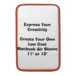 Your personal Macbook Air 11" or 13" Laptop Sleeve. Add your images and text and express your individuality with a sleeve designed by you to suit your mobile lifestyle, at low cost.
