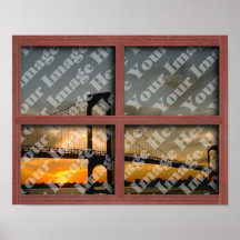 Create Your Own 4 Pane Red Wood Window Frame Posters
