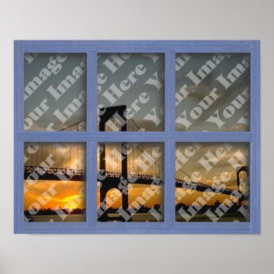 Create Your Own 6 Pane Blue Wood Window Frame Poster