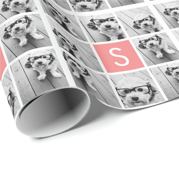 Create Your Own Instagram Collage Custom Monogram Wrapping Paper 3/4