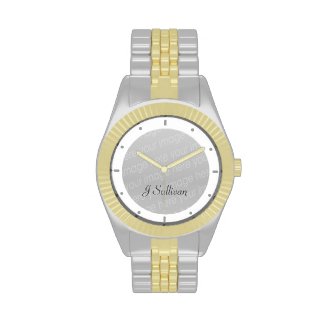 The gold and silver tone watch is a small-faced watch perfect for everyday wear. Customize with your photos, artwork, and text. Adjustable two-tone metal bracelet with trifold closure. Water resistant to 30 meters. Three-hand quartz movement. Powered by battery (included).