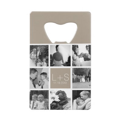 Create Your Own Wedding Photo Collage Monogram Credit Card Bottle Opener