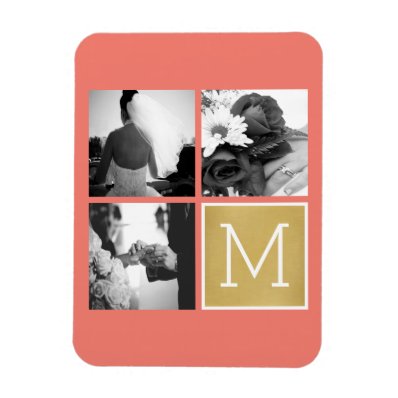Create Your Own Wedding Photo Collage Monogram Rectangular Photo Magnet