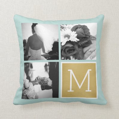 Create Your Own Wedding Photo Collage Monogram Throw Pillow