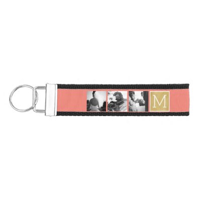 Create Your Own Wedding Photo Collage Monogram Wrist Keychain