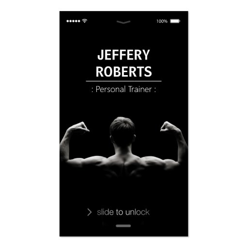 Creative and Unique Bodybuilder Personal Trainer Business Cards (front side)