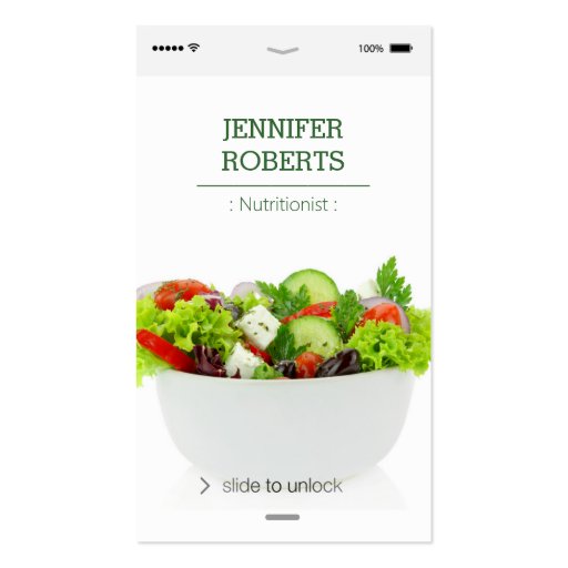Creative and Unique Vegetables Food Nutritionist Business Cards (front side)