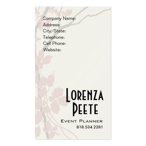 Creative Branches (Event Planner) Business Card (back side)