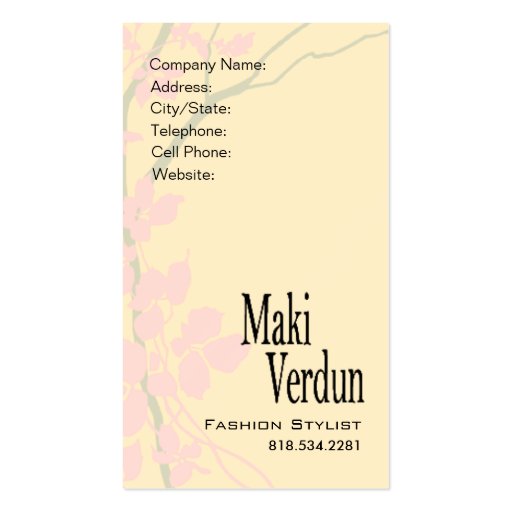 Creative Branches (Fashion Stylist) Business Card Template (back side)