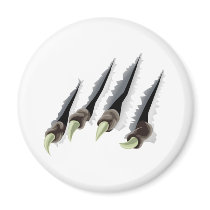 Creature claws tearing through background fridge magnets