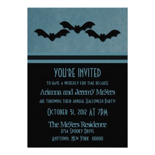 Creepy Bats Halloween Party Invite, Dark Blue