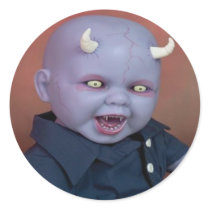 Creepy Devil Baby Doll Round Sticker