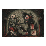 Creepy dolls: evil jack-in-the-box skeleton bully print