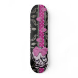 Creepy Girl Skull with Pink Bow on Black Damask Custom Skateboard Creepy Girl Skull with Pink Bow on Black Damask Custom Skateboard