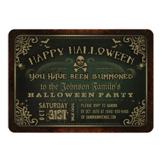 Creepy Green & Gold Happy Halloween Party Invite