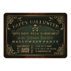 Creepy Green & Gold Happy Halloween Party Invite