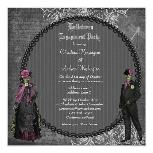 Creepy Halloween Bride & Groom Engagement Party Personalized Invites