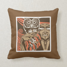Creepy Man With Talons And Owl Throw Pillow