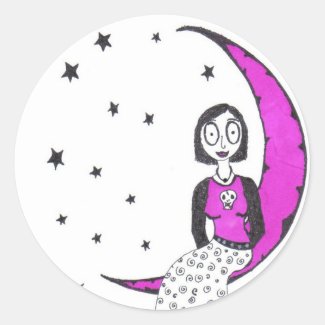 Creepy Over the Moon Round Stickers
