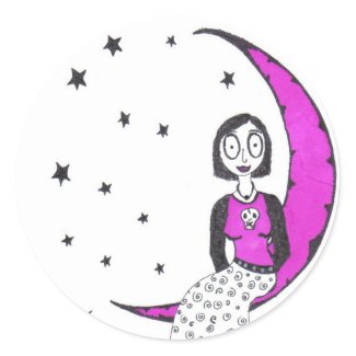 Creepy Over the Moon Round Stickers