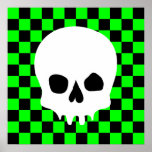 Creepy Skull & Checkerboard (Black & Green) posters