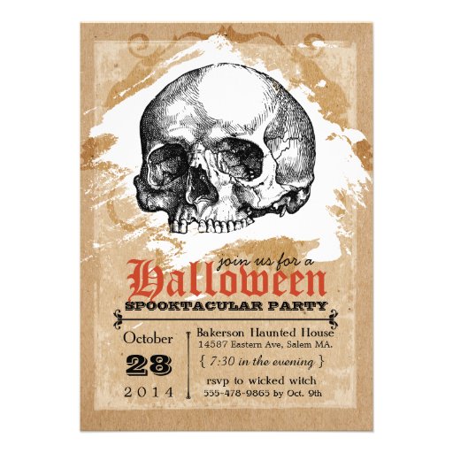 Creepy Skull Halloween Party Invitations (front side)