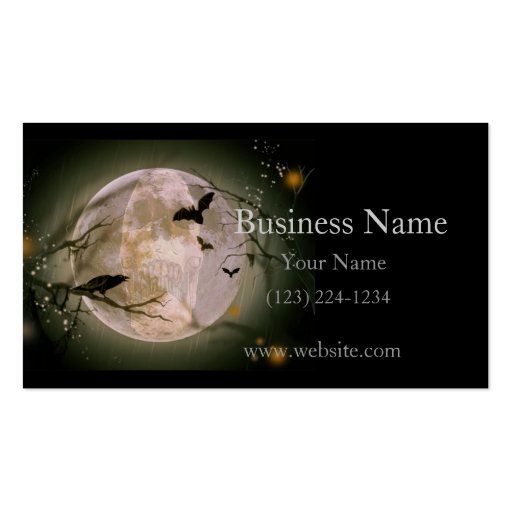Creepy Skull in Full Moon with Flying Birds & Tree Business Card (front side)