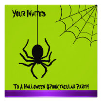 Creepy Spider Green Halloween Party Invitation