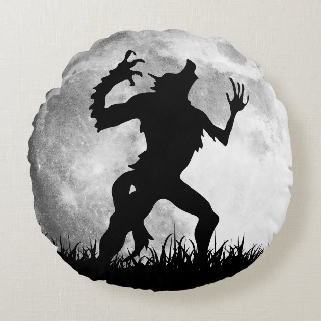 Creepy Werewolf with a Full Moon Round Pillow