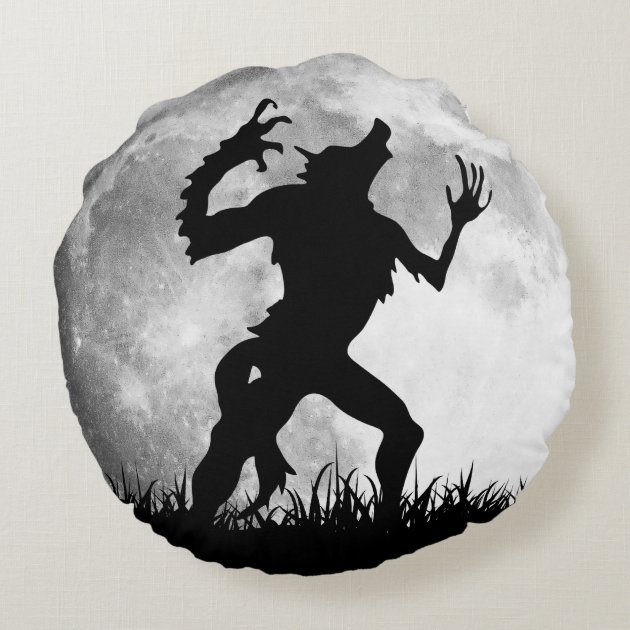 Creepy Werewolf with a Full Moon Round Pillow