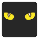 Creepy yellow cat eyes death stare Halloween favor sticker