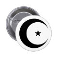 Crescent Moon and Star in Black Pinback Button