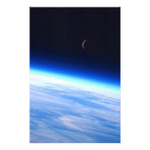 Crescent Moon Over A Bright Blue Glowing Earth Photo Art