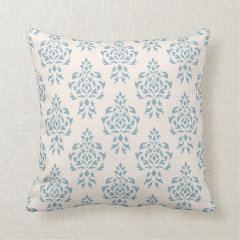 Crest Damask Repeat Pattern – Blue on Cream Throw Pillows