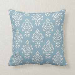 Crest Damask Repeat Pattern – Cream on Blue Pillows