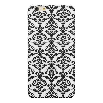 Cresta Damask Pattern Black on White Glossy iPhone 6 Plus Case