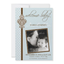 Crested Ornate 5x7" Birth Announcement (blue)