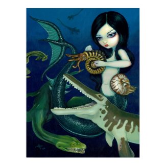 Cretaceous Mermaid dinosaur fantasy Art Print print
