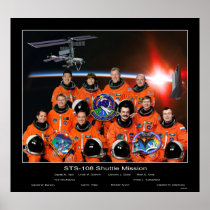 Crew of the STS-108 Shuttle Mission with ISS Crew Posters