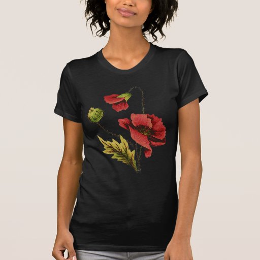 Crewel Embroidery Red Poppy Shirt